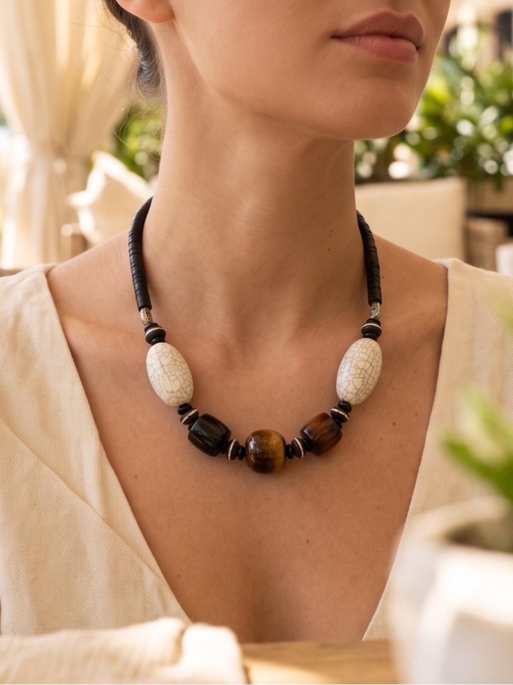 One Of A Kind Boho Artisanal Tribal Style Necklace Hand Crafted